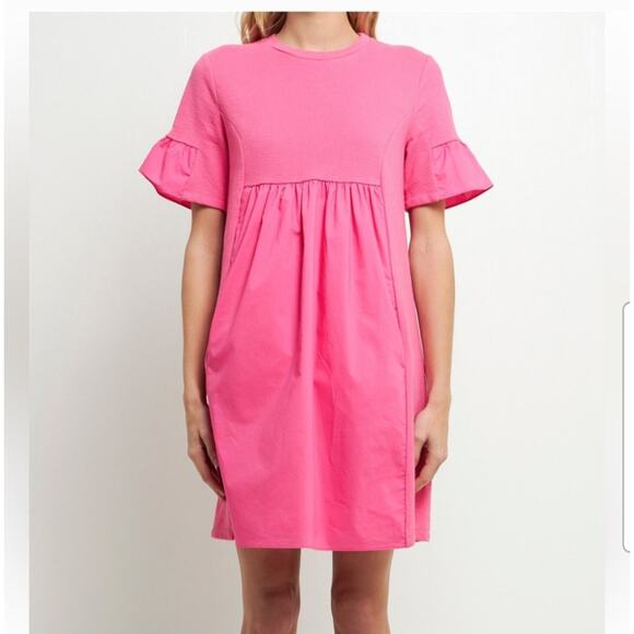 NWT English Factory Mixed Media Ruffled Short-Sleeve Mini Dress - Picture 1 of 10